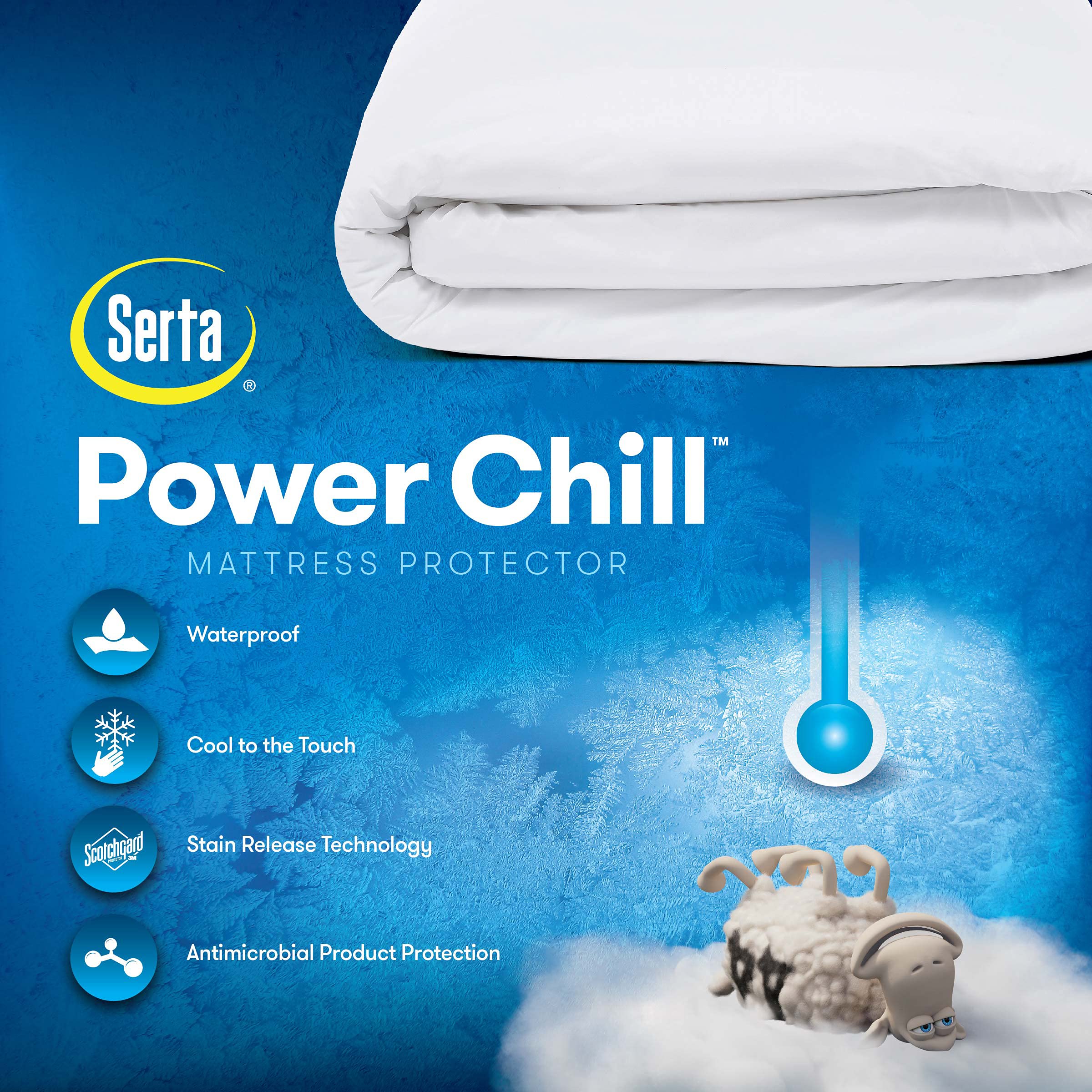 Serta Power Chill California King Size Waterproof Mattress Cover, Soft And Breathable Cooling Mattress Protector, 15' Elastic Deep Pocket For Secure Fit, White