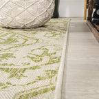 Jonathan Y Smb105E-5Sq Estrella Bohemian Medallion Textured Weave Indoor Outdoor Area Rug, Coastal,Traditional,Transitional Easy Clean,Bedroom,Kitchen,Backyard,Patio, Non-Shed, Cream/Green, 5' Square