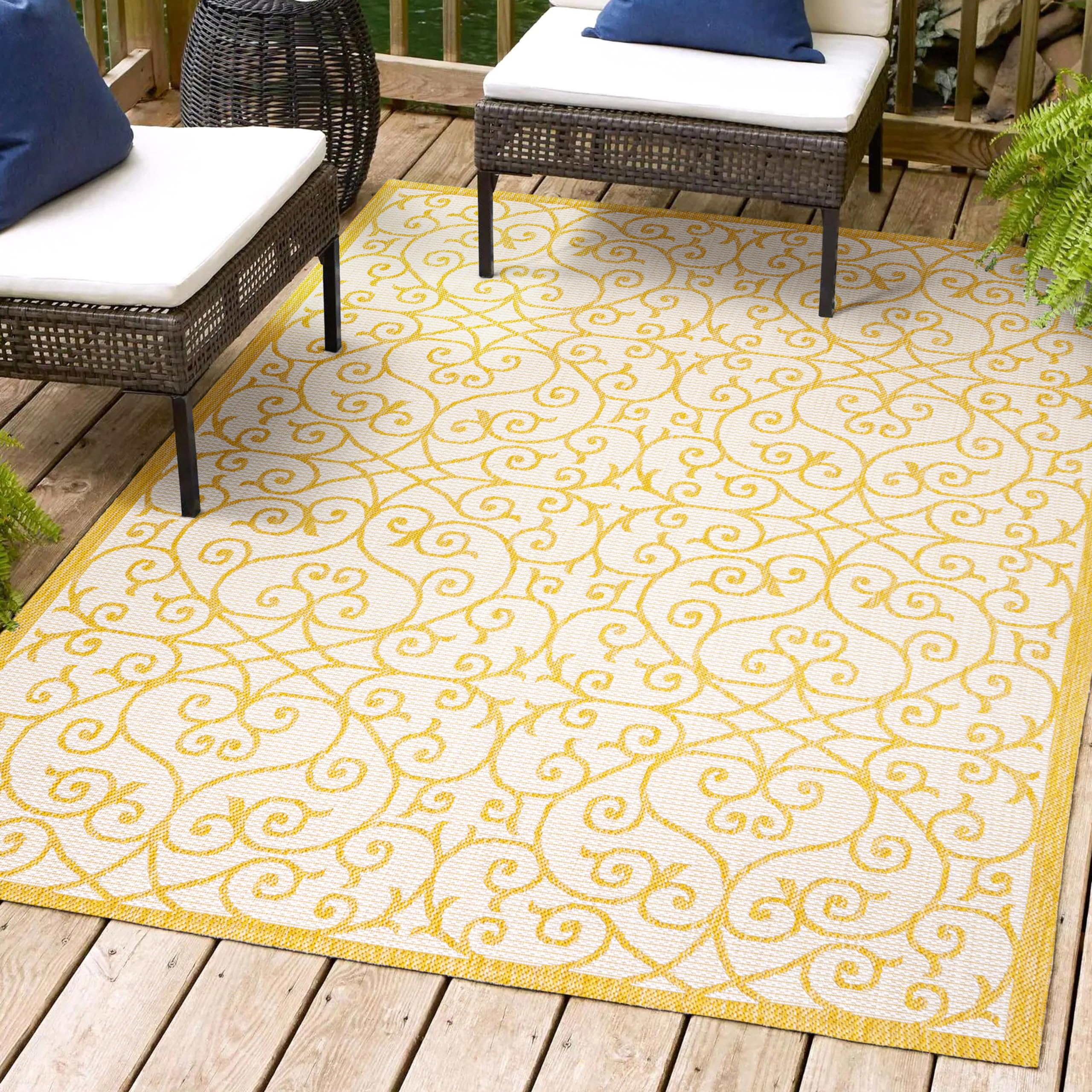 Jonathan Y Smb107D-4 Madrid Vintage Filigree Textured Weave Indoor Outdoor Area Rug, Bohemian Coastal Traditional Easy Cleaning,