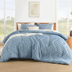 Litanika Grayish Blue California King Comforter Set, 3 Pieces Cal King Oversized Chevron Tufted Bedding Comforter Sets, Fluffy B