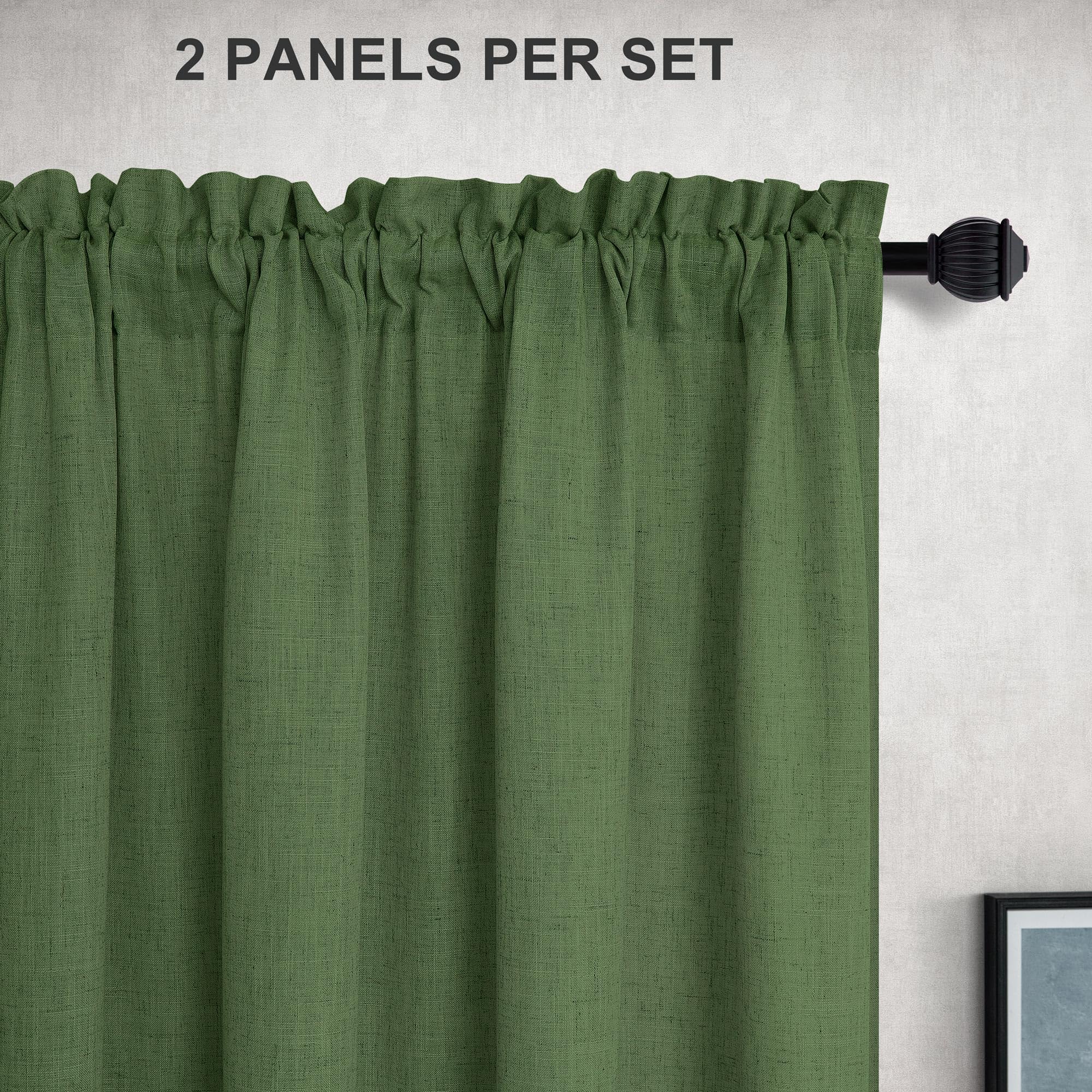 Extra Long Olive Green Linen Curtains 108 Inches Long For Large Window 2 Panels Modern Elegant Pretty Drapes Light Filtering Sheer Emerald Loden Green Curtains For Living Room Dining Bedroom 9 Ft Tall