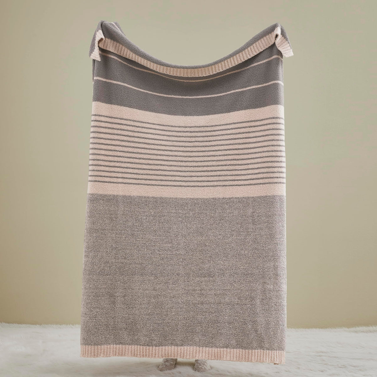 R.Share Pink Striped Throw Blanket 50X70 Inch Reversible, Feather Knit Microfiber Soft Comfy Cozy Lightweight Fluffy Fuzzy Warm