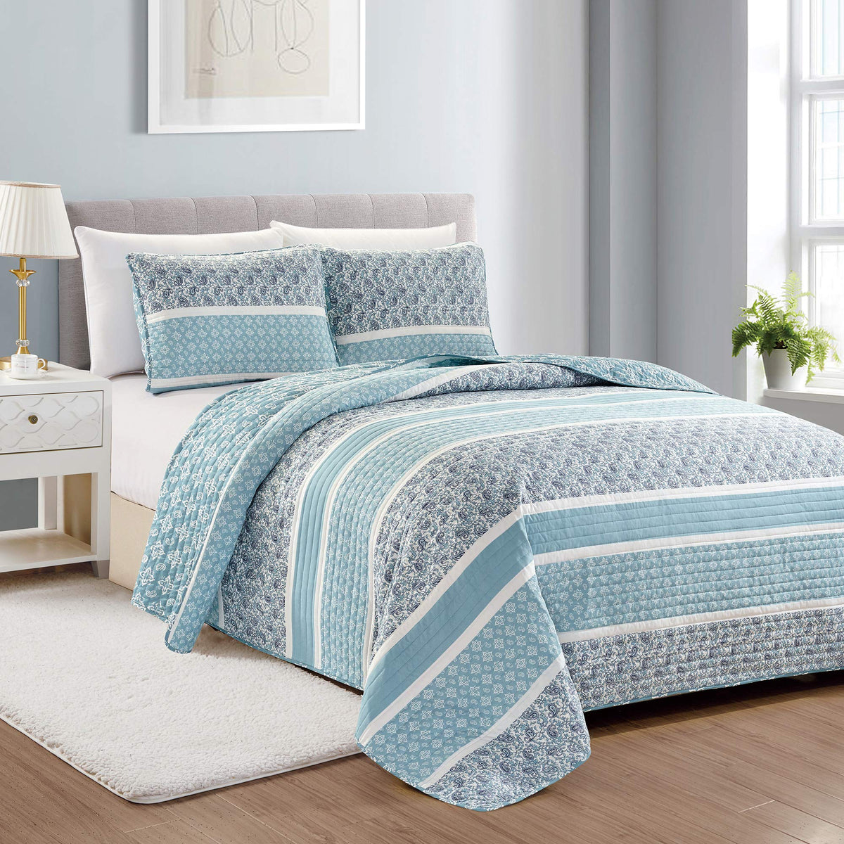 Great Bay Home 2Piece Reversible Blue Twin/Twin Xl Quilt Comforter With 1 Sham | Lightweight, Allseason, Cozy, Modern Bedsprea