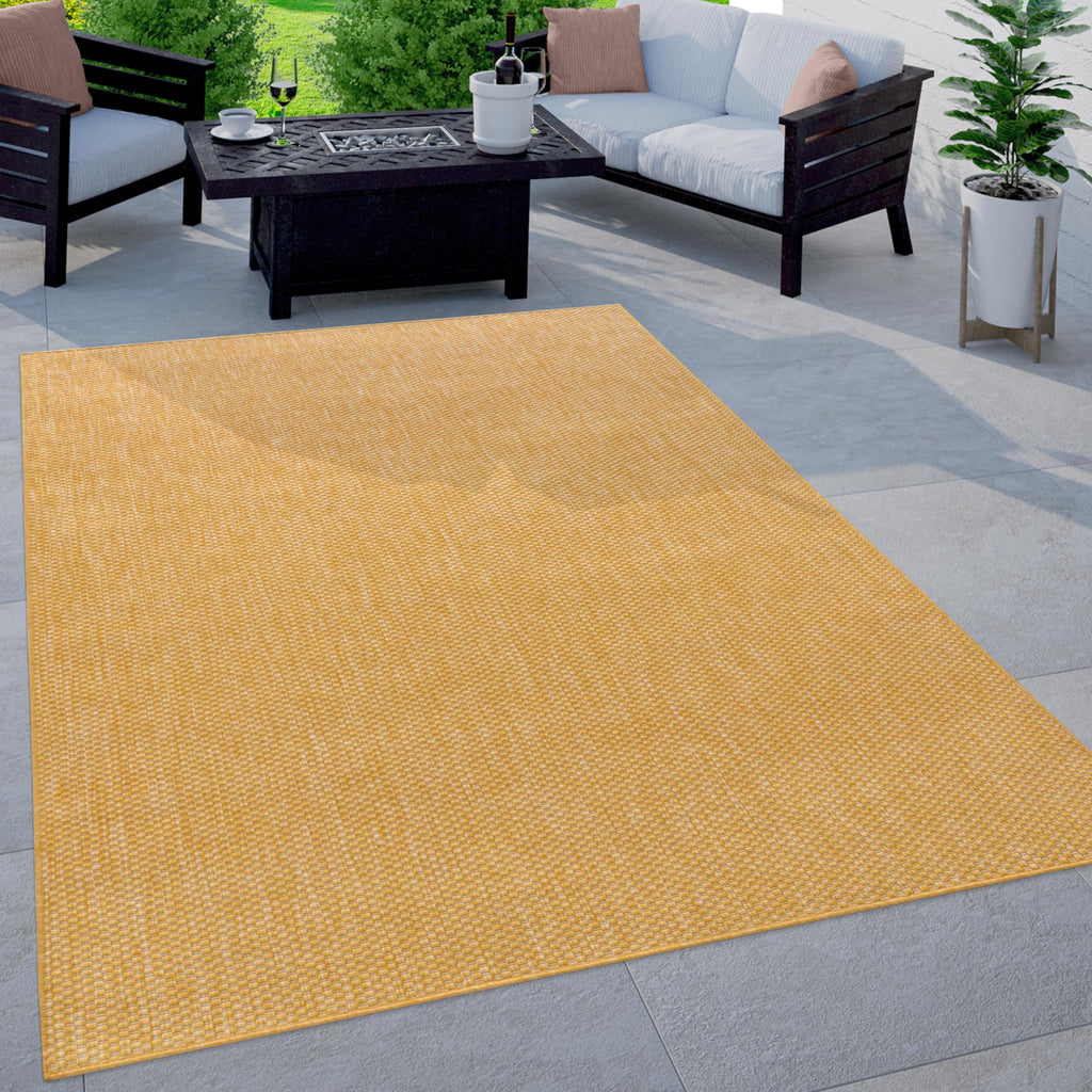 Solid Outdoor Rug For Patio Or Balcony Waterproof In Mottled Yellow, Size: 3'11' X 5'3'
