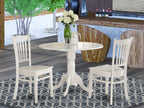 East West Furniture DLGR3-WHI-W 3 Piece Dining Table Set for Small Spaces Contains a Round Dining Room Table with Dropleaf and 2 Wood Seat Chairs, 42x42 Inch, Linen White