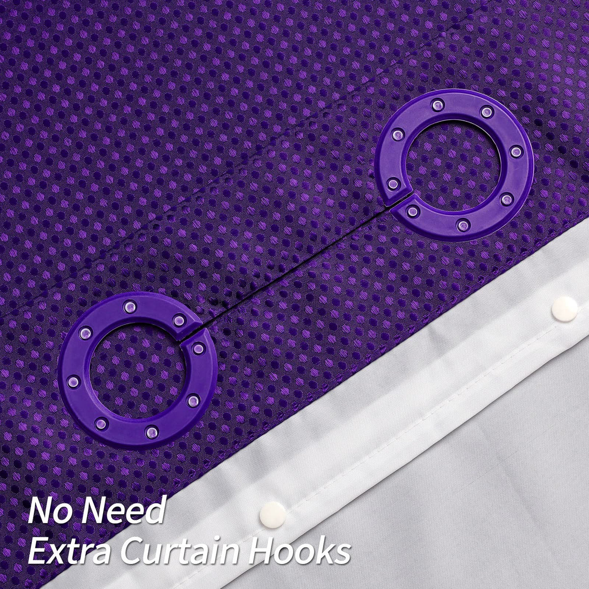 Mitovilla No Hooks Required Purple Waffle Shower Curtain Set With Snap-In Liner, Modern Heavyweight Fabric Shower Curtain For Ho
