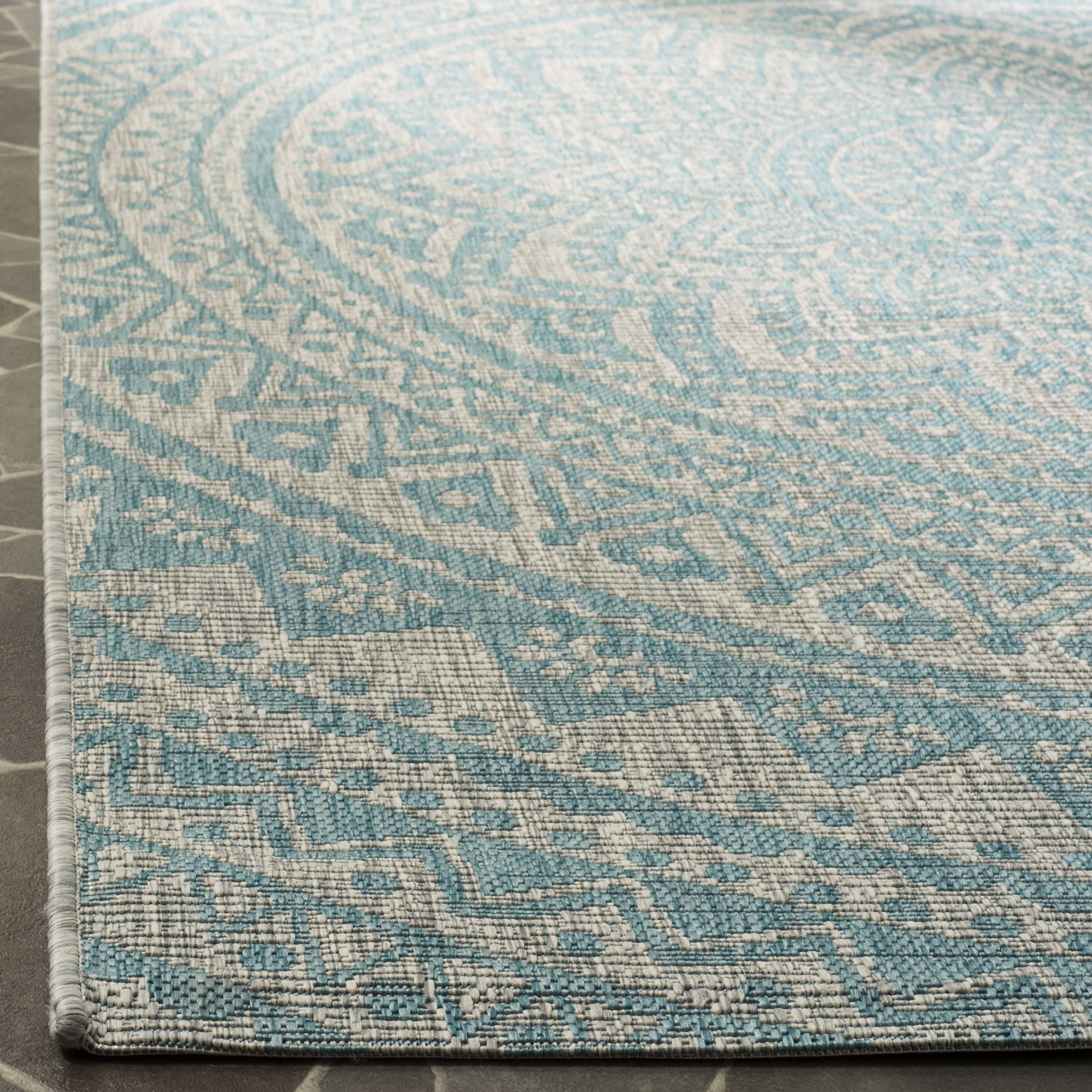 Safavieh Courtyard Collection 8' X 11' Light Grey / Aqua Cy8734 Indoor/ Outdoor Waterproof Easy Cleaning Patio Backyard Mudroom Area Rug