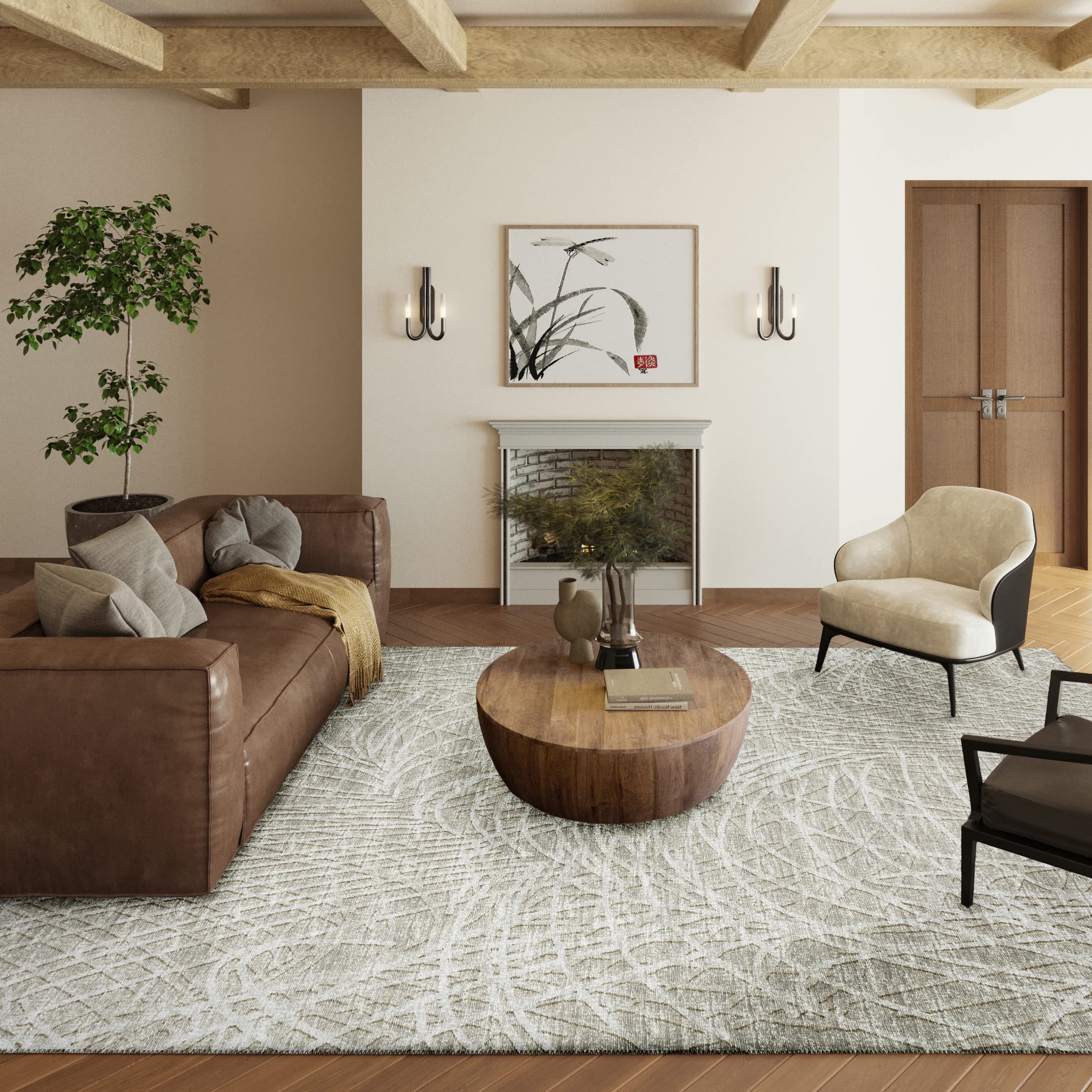 Addison Rugs Rylee Ary32 Beige Washable 5' X 7'6" Indoor Outdoor Area Rug, Easy Clean, Machine Washable, Non Shedding, Bedroom, Entry, Living Room, Dining Room, Kitchen, Patio Rug
