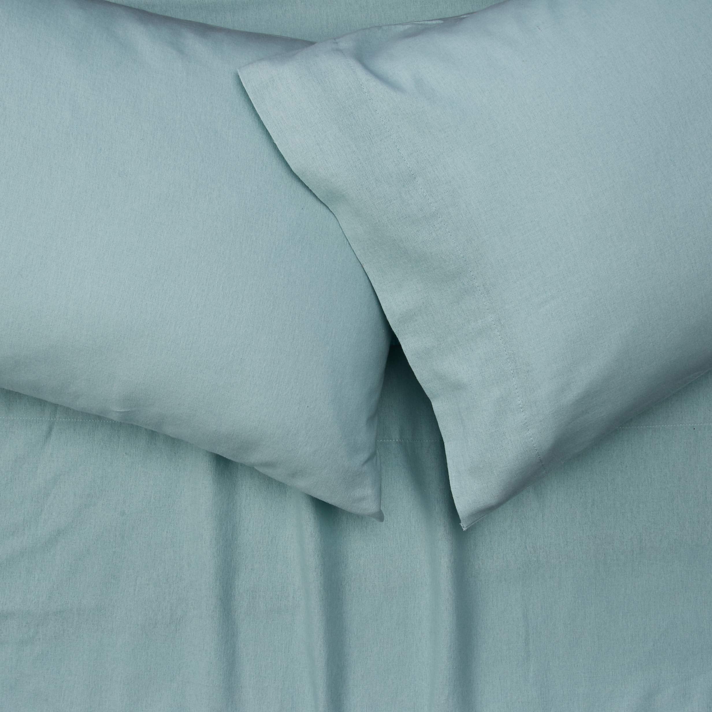 Comfort Spaces Cotton Flannel Breathable Warm Deep Pocket Sheets With Pillow Case Bedding, Twin, Solid Aqua, 3 Piece