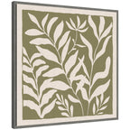 Sylvie Modern Minimalist Botanical Green and Neutral Linen Framed Canvas by The Creative Bunch Studio