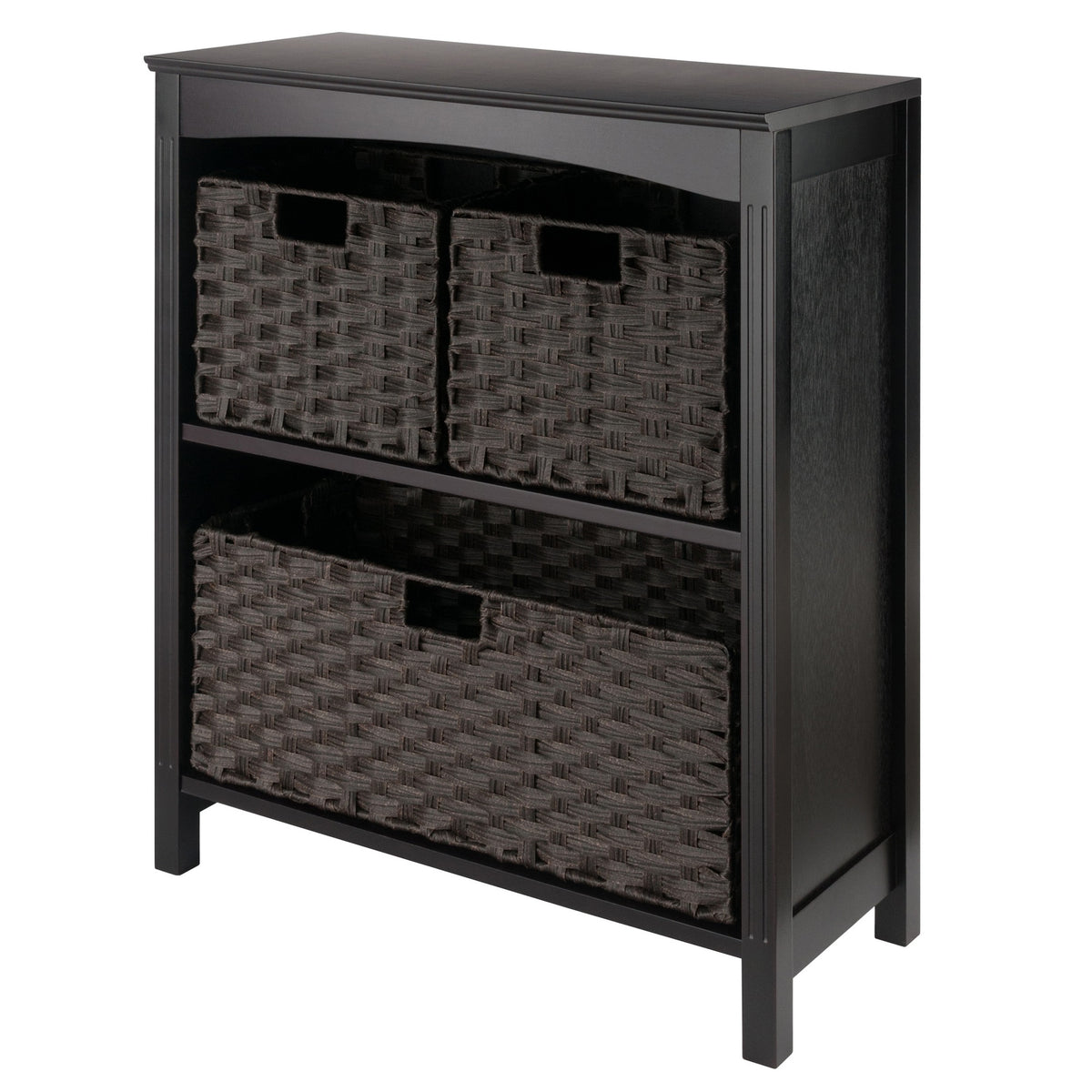 Terrace 4Pc Storage Shelf With 3 Foldable Woven Baskets, Walnut And Chocolate