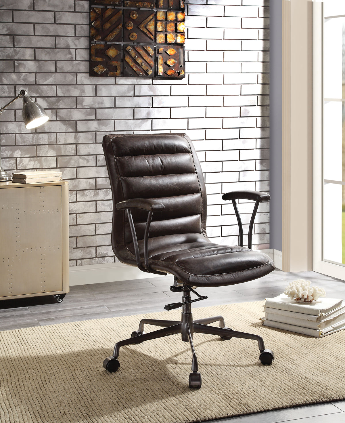 Zooey  Office Chair Distress Chocolate Top Grain Leather