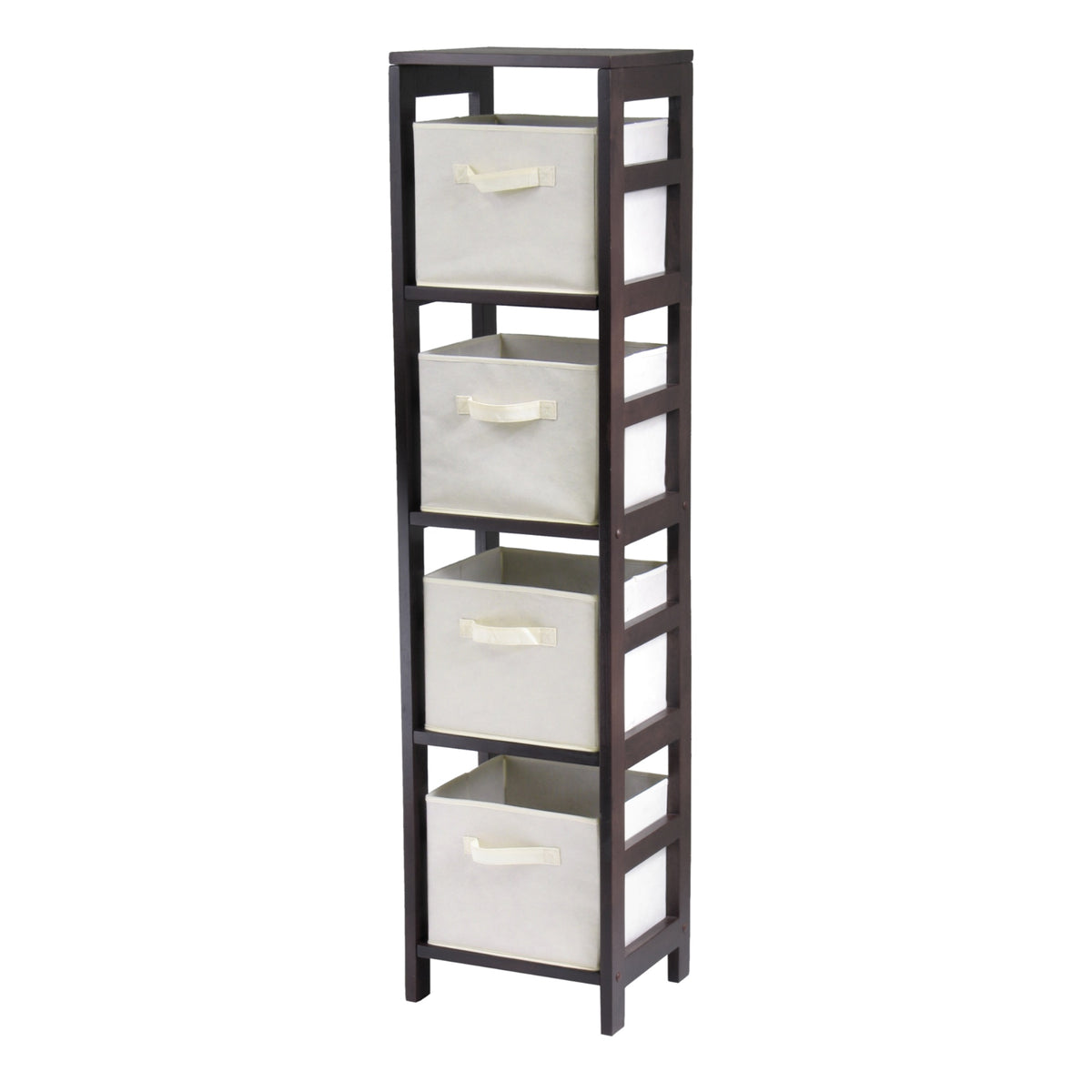 Capri 5Pc Storage Shelf With 4 Foldable Fabric Baskets, Espresso And Beige