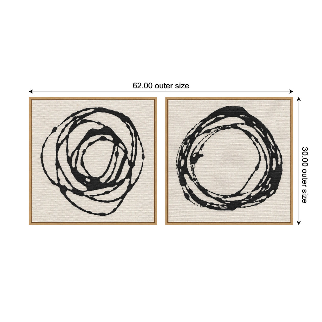 Sylvie Flowing Circle Abstracts - 2 Piece Framed Canvas Art Set by The Creative Bunch Studio