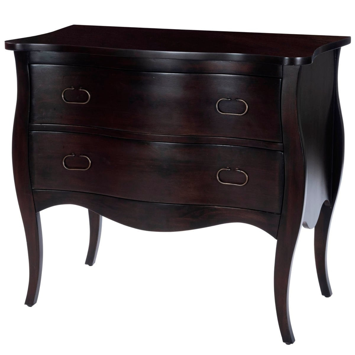 Timeless Elegance: Mango Wood 2 Drawer Chest In Rich Walnut Finish With Iron Hardware And Flared Legs  Versatile And Stylish Fo