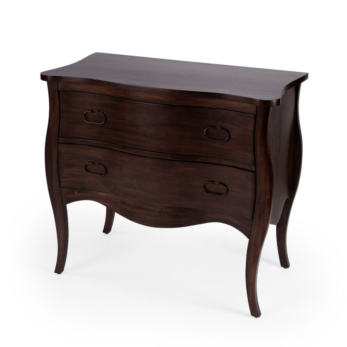Antiqued Mango Wood 2 Drawer Chest With Iron Hardware & Flared Legs  Versatile Design For Master Suite Or Entryway Dcor
