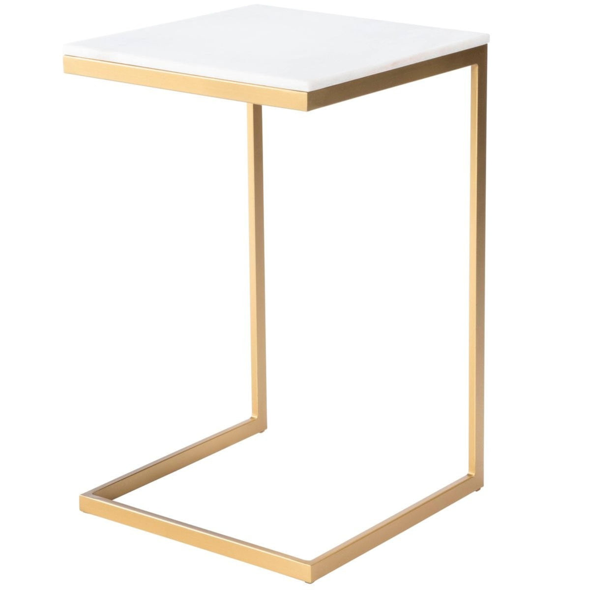 Glamorous Minimalist Iron Base End Table With Antique Gold Finish And White Marble Top  Perfect For Contemporary Spaces