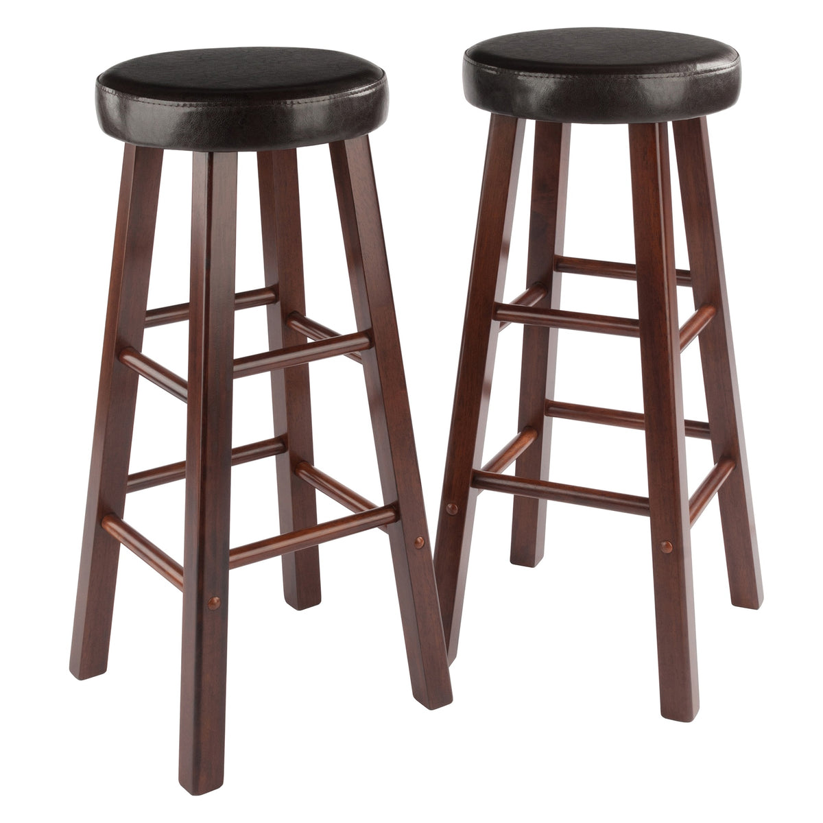 Maria 2Pc Bar Stool Set  Plush Cushion Seat, Solid Wood Frame, Espresso & Walnut Finish  Versatile For Home Bar Or Dining  A