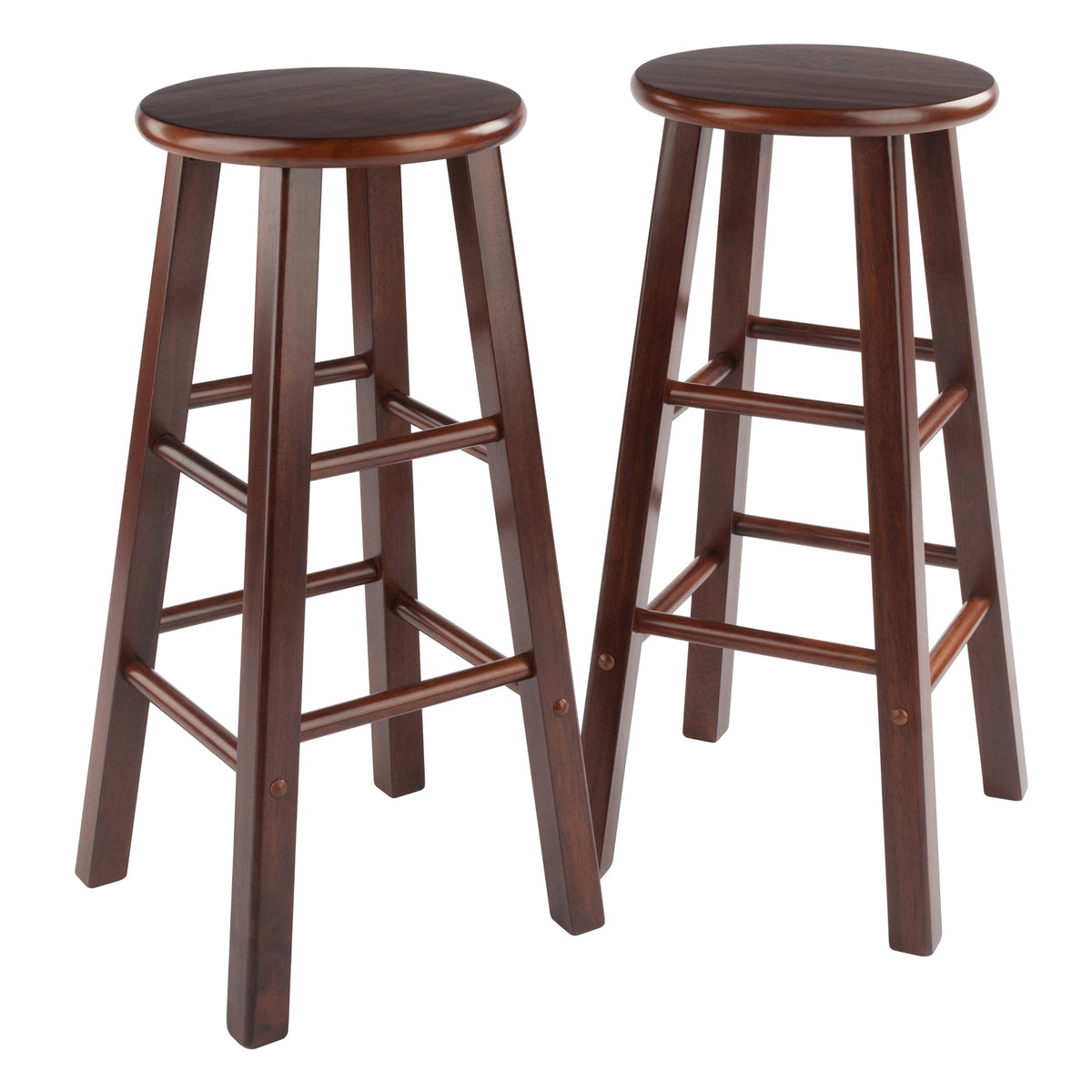 Ergode Element Bar Stool Set  Polished Walnut Finish, Solid Wood, 220Lb Weight Capacity, 8 Crossbars, Convenient Footrests, Ver