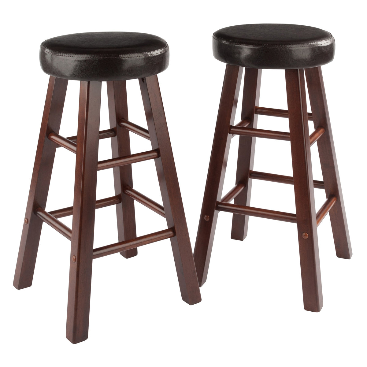 Maria 2Pc Counter Stool Set | Plush Faux Leather Cushion | Solid Wood Frame | Walnut Finish | Versatile & Stylish | Assembly Ha