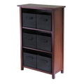 Verona 7Pc Storage Shelf With 6 Foldable Fabric Baskets, Walnut And Black