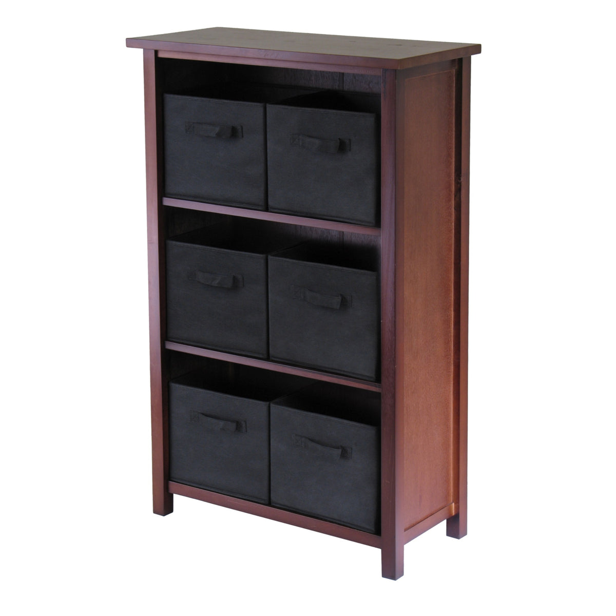 Verona 7Pc Storage Shelf With 6 Foldable Fabric Baskets, Walnut And Black