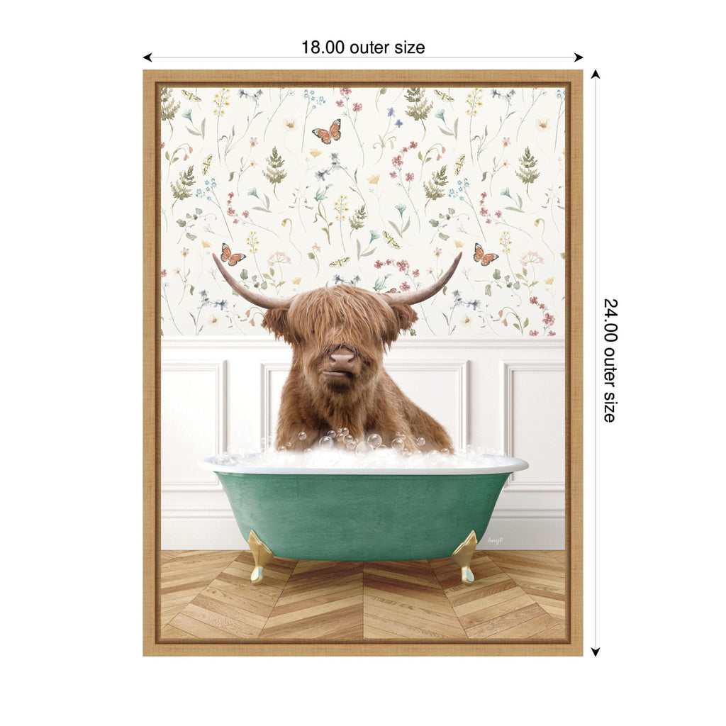 Sylvie Highland Cow in Meadow Bathtub Framed Canvas by Amy Peterson