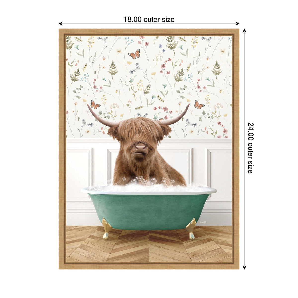 Sylvie Highland Cow in Meadow Bathtub Framed Canvas by Amy Peterson