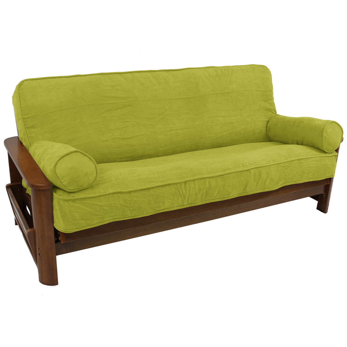 Solid Microsuede Double Corded 8 To 9Inch Full Futon Cover Set With Two 20 By 8Inch Bolster Pillows (Set Of 3)  Mojito Lime