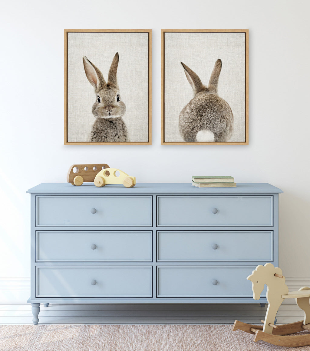 Sylvie Bunny Portrait and Bunny Tail Framed Canvas Art Set by Amy Peterson Art Studio