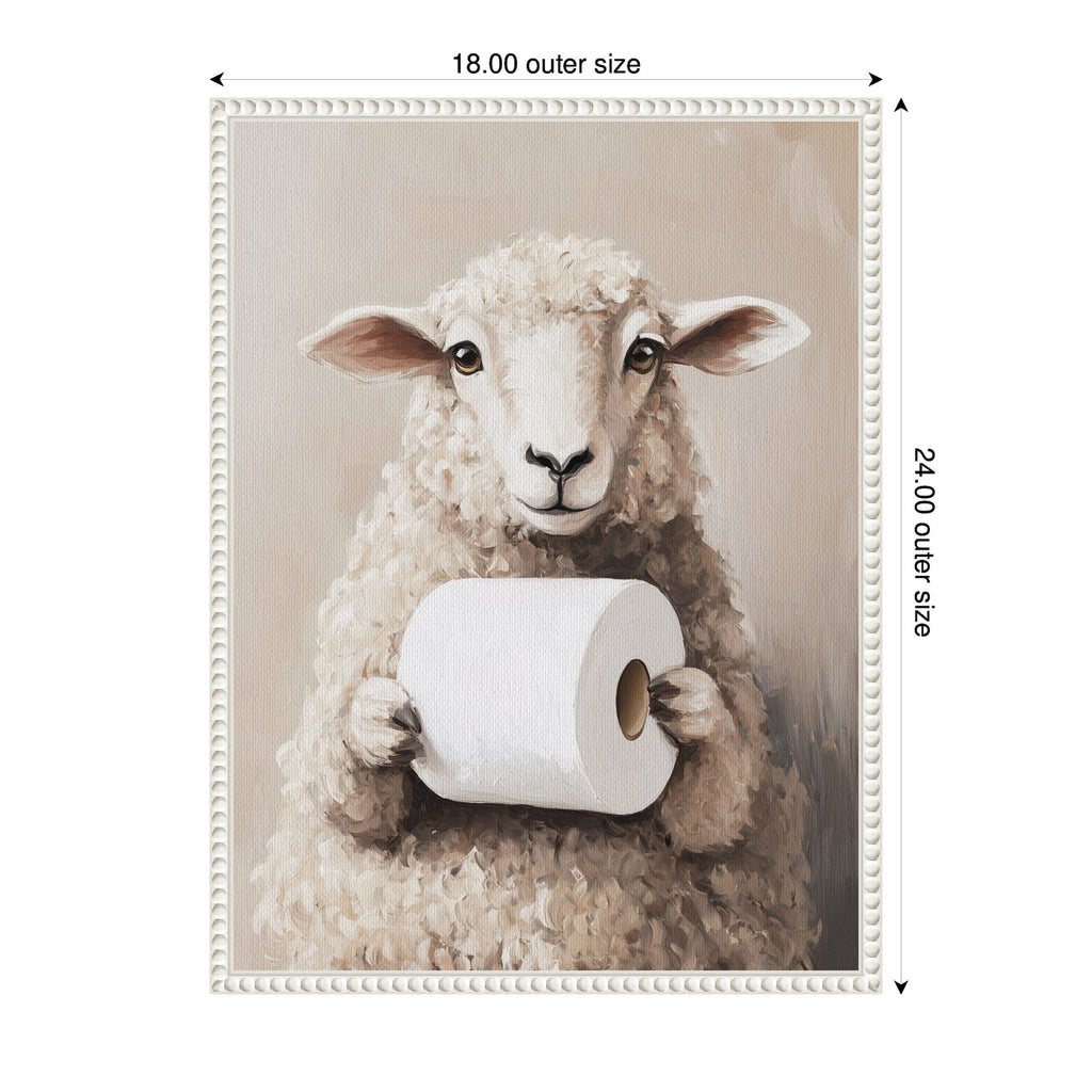 Sylvie Cute Sheep Toilet Paper Roll Toilet Bathroom Art Framed Canvas by The Creative Bunch Studio