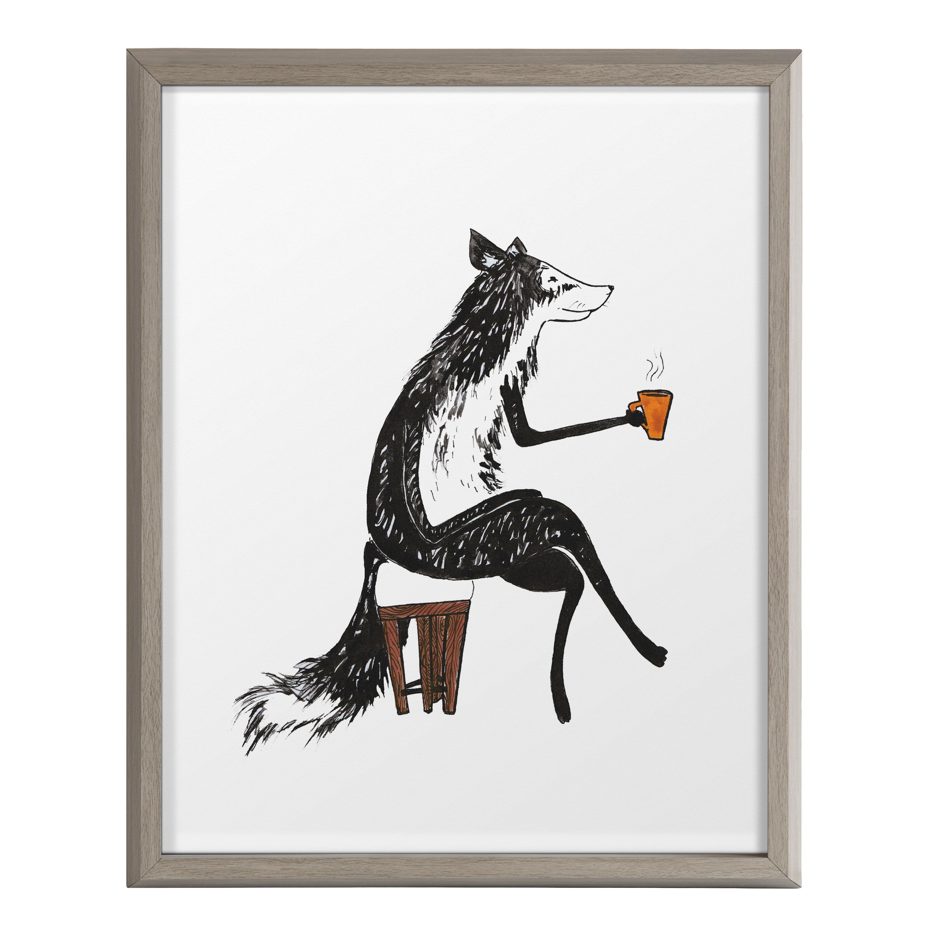 Blake Fox Orange Coffee Cup Framed Printed Glass by Viola Kreczmer