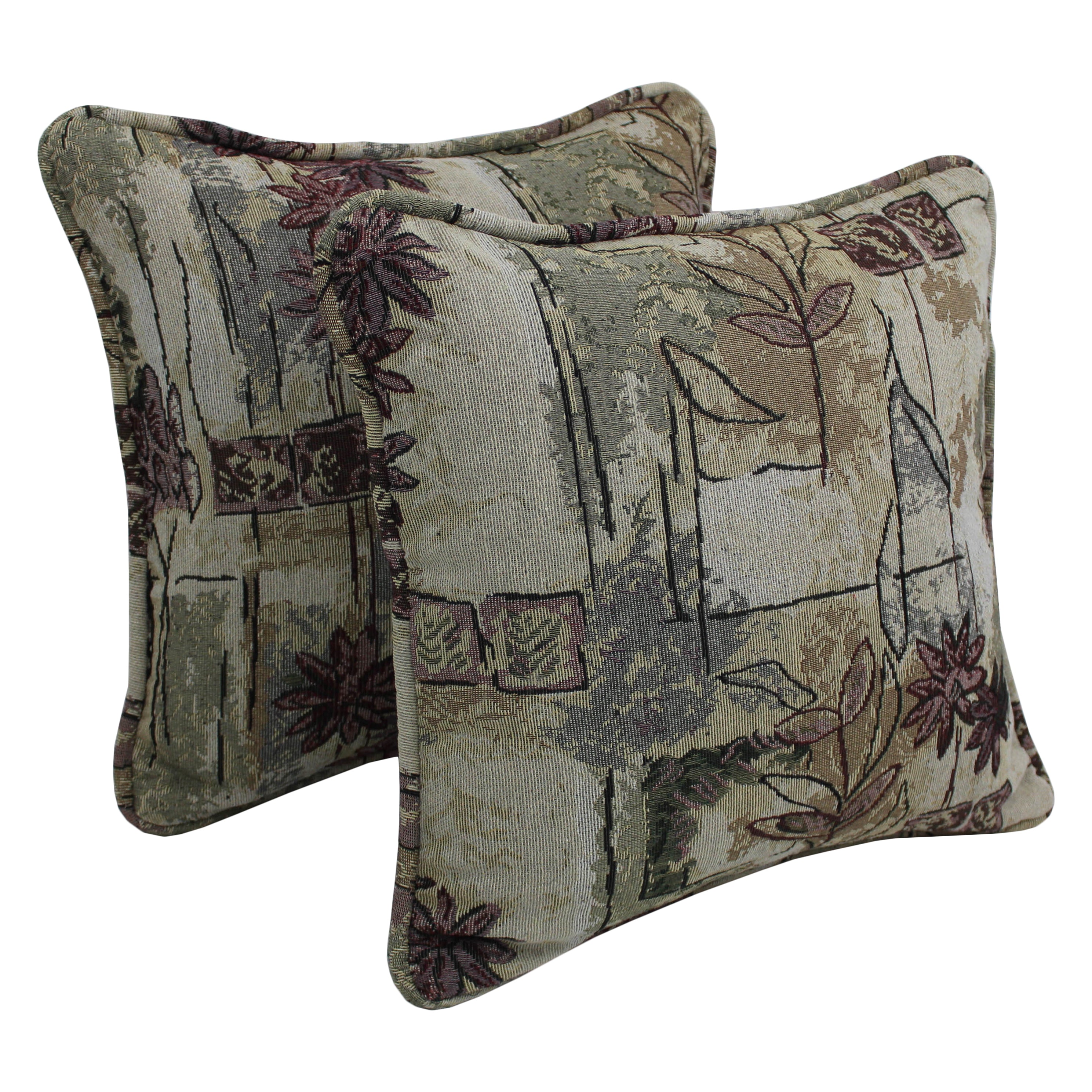 18-Inch Double-Corded Patterned Tapestry Square Throw Pillows With Inserts (Set Of 2) - Japanese Gardens