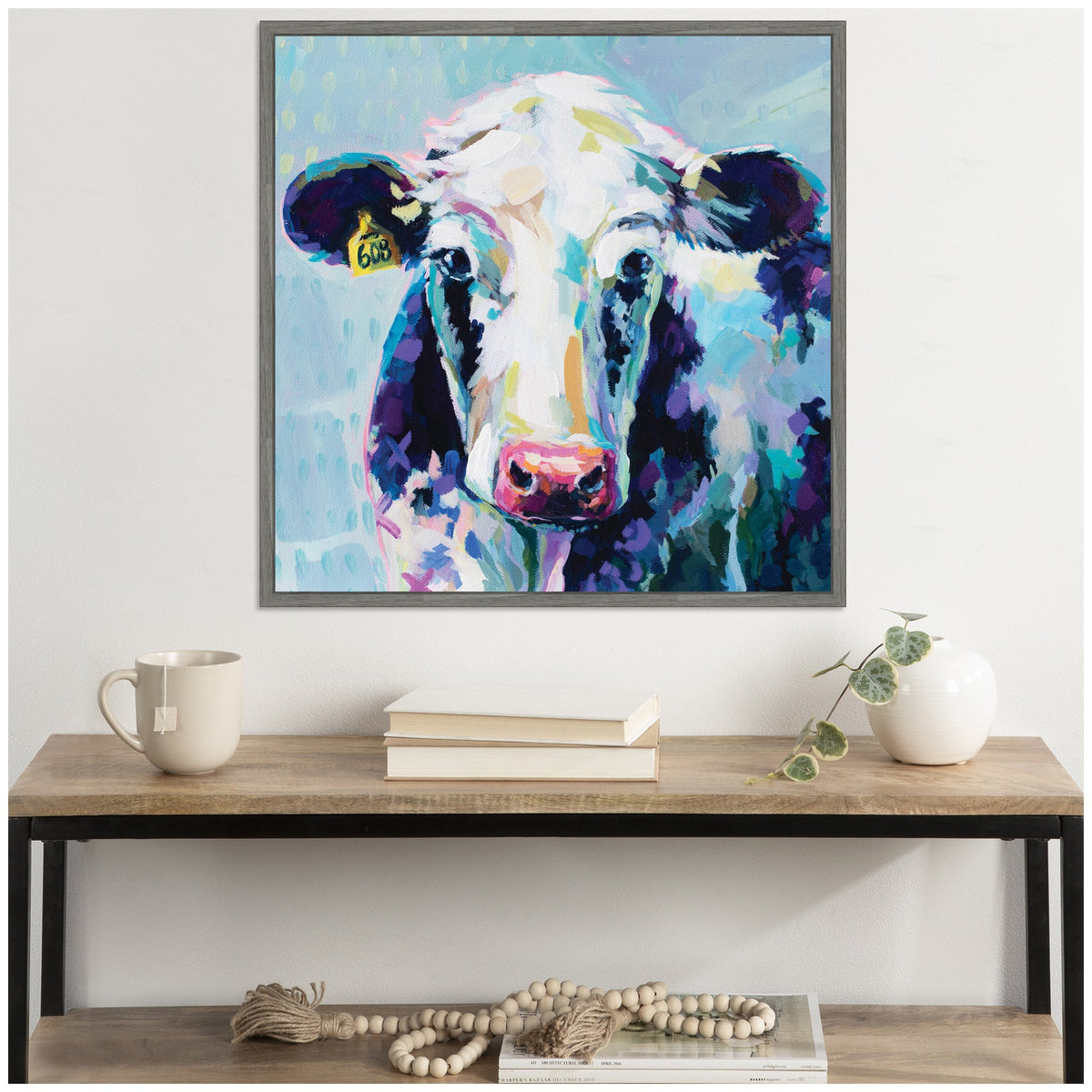 Sylvie 608 Cow Framed Canvas by Rachel Christopoulos