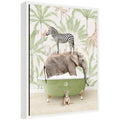 Sylvie Zebra Elephant and Weasel in Wild Safari Bathtub Framed Canvas by Amy Peterson