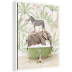 Sylvie Zebra Elephant and Weasel in Wild Safari Bathtub Framed Canvas by Amy Peterson