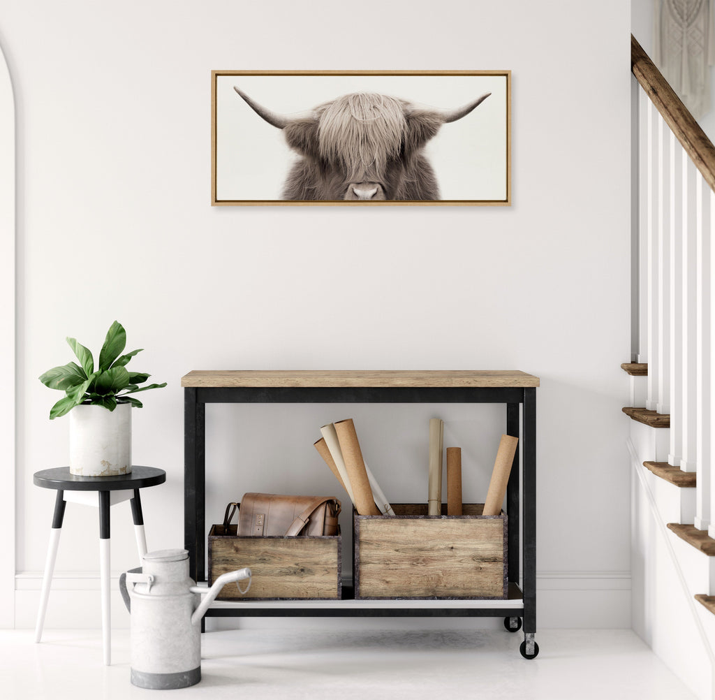 Sylvie Hey Dude Highland Cow Color Framed Canvas by The Creative Bunch Studio