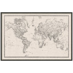Framed Fabric Pinboard Vintage Black and White Linen World Map Wall Organization