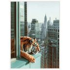 Sylvie Urban Tiger Overlooking Manhattan Framed Canvas by Michael Schauer