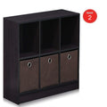 Furinno 99940Dwn Basic 3X2 Bookcase Storage W/Bins, Dark Walnut  2 Pack