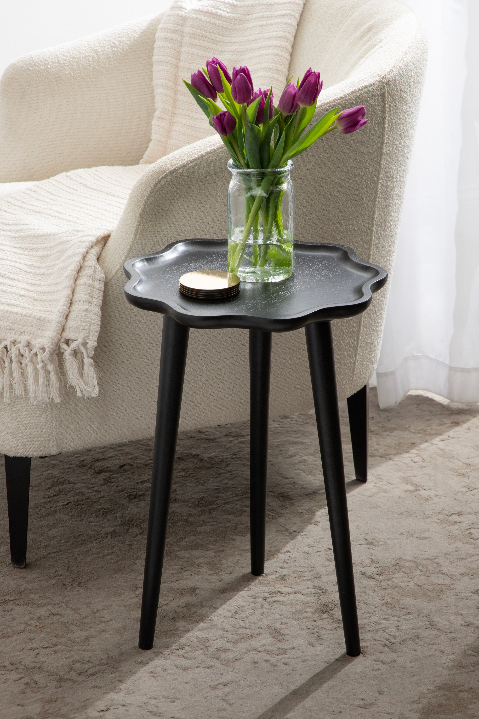 Alezar Scallop Wood Side Table