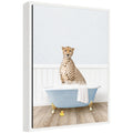 Sylvie Cheetah in Cottage Blue Bathtub Framed Canvas by Amy Peterson