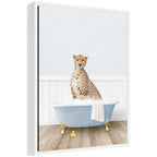 Sylvie Cheetah in Cottage Blue Bathtub Framed Canvas by Amy Peterson