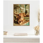 Majestic Lion by the Pool  by Michael Schauer Framed Canvas Wall Art Print