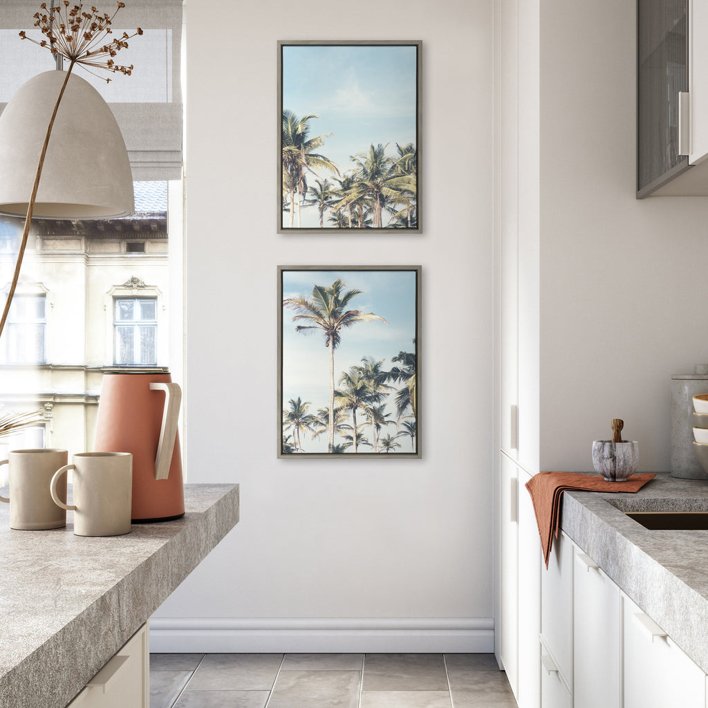 Sylvie Coastal Coconut Palm Tree Beach Framed Canvas Set by The Creative Bunch Studio