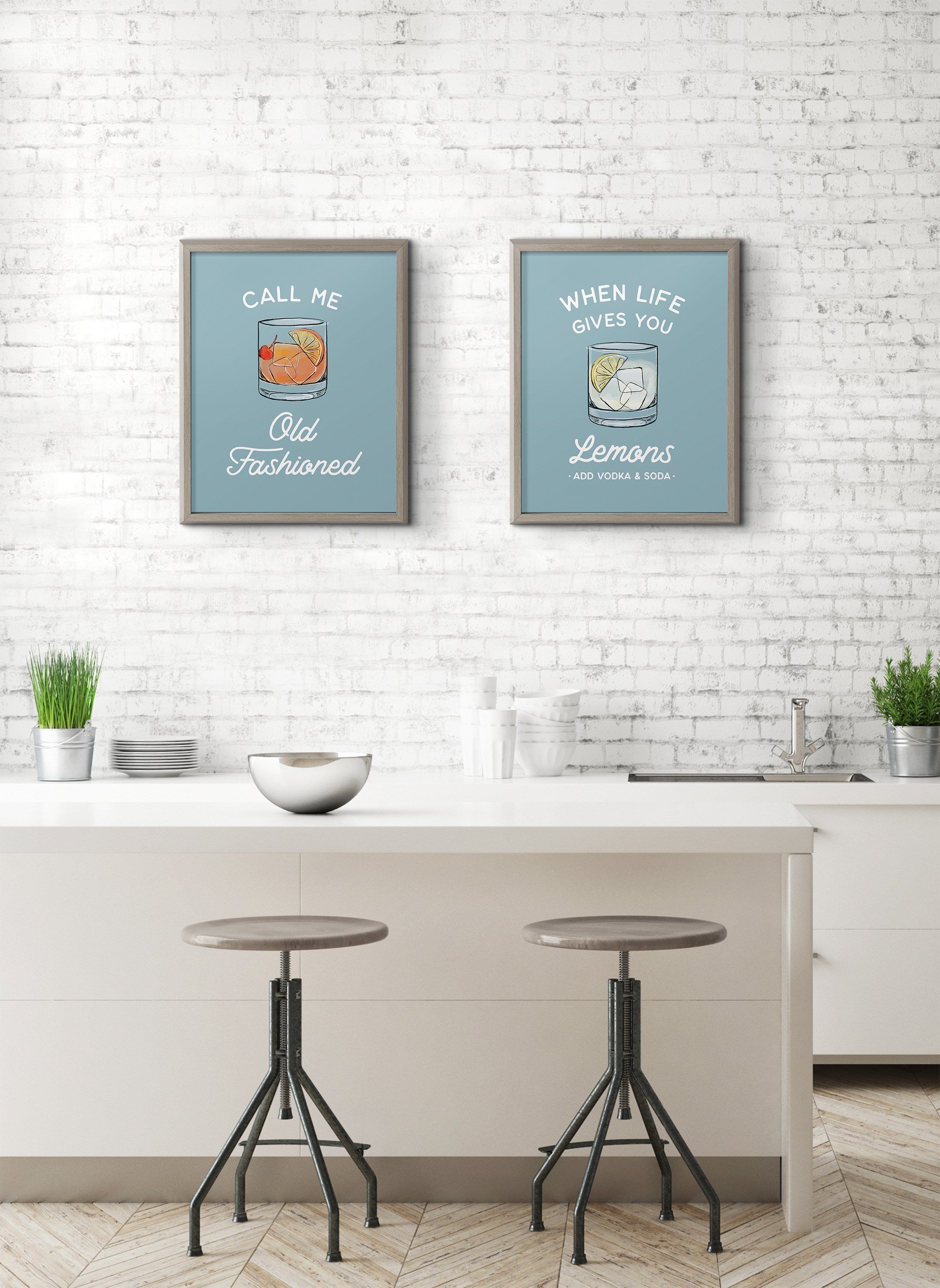 Blake When Life Gives You Lemons Blue Framed Printed Glass by The Creative Bunch Studio