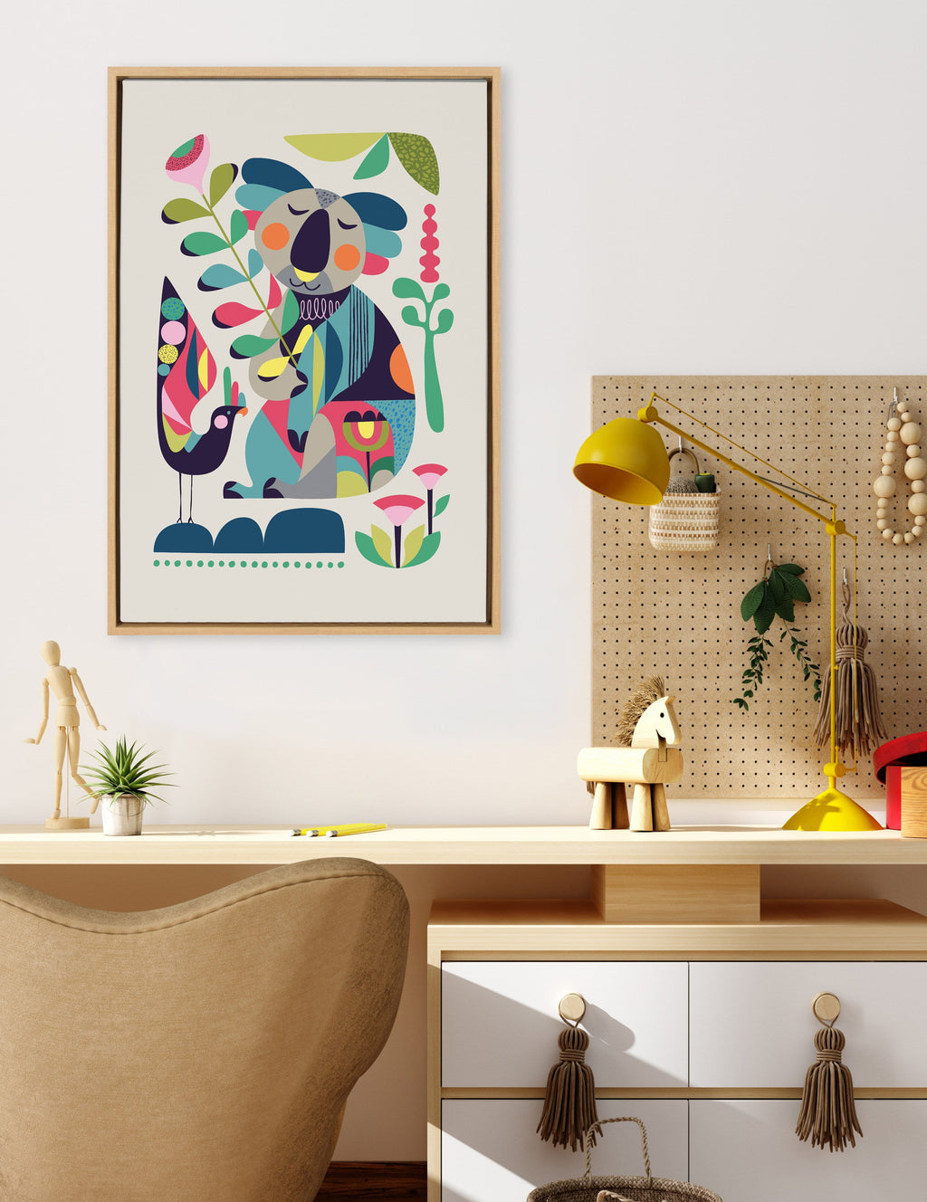 Sylvie Mid Century Modern Koala Framed Canvas by Rachel Lee of My Dream Wall