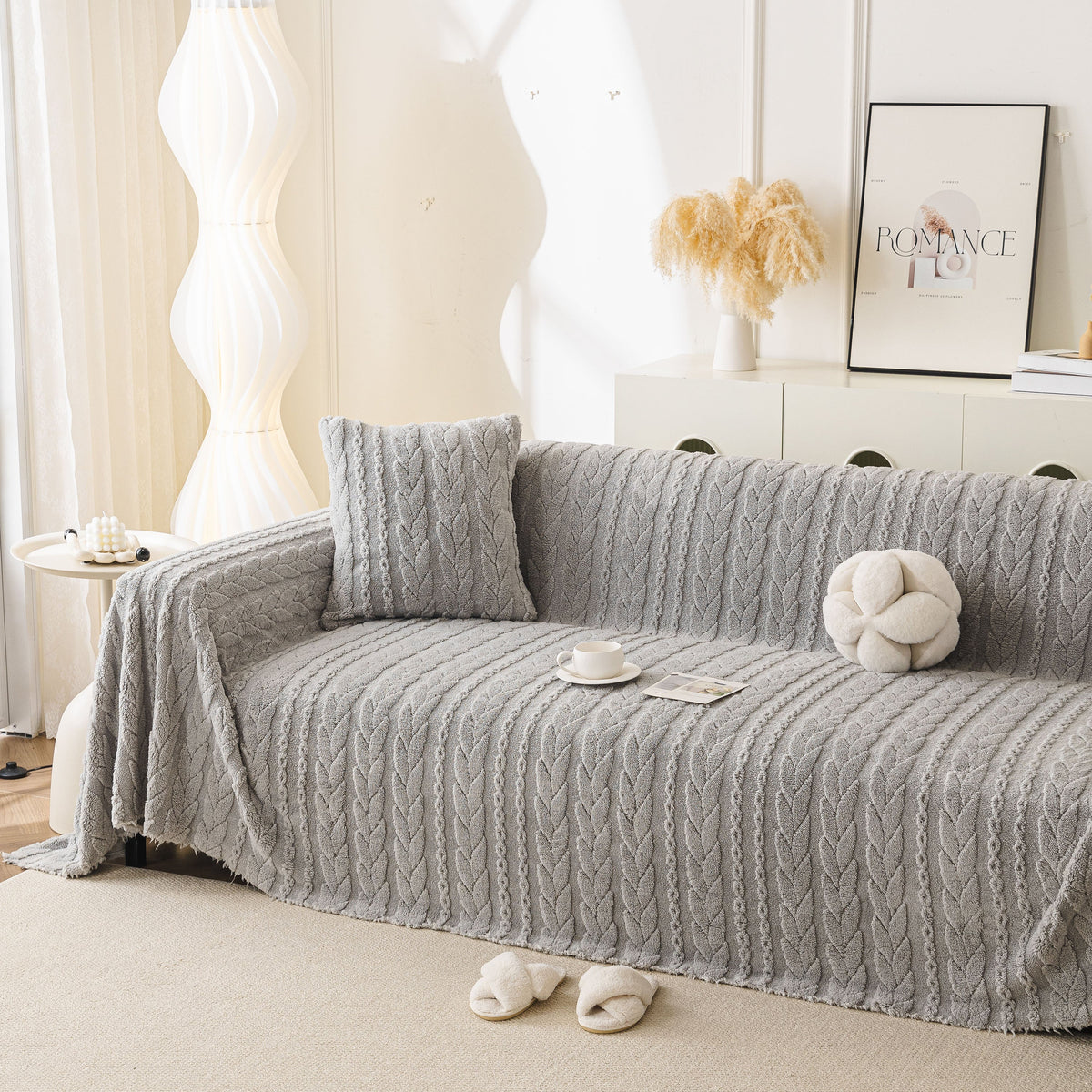 Thick Cozy 3D Cable Sofa Throw Cover, Plush Jacquard Warm Fleece Throw Blanket