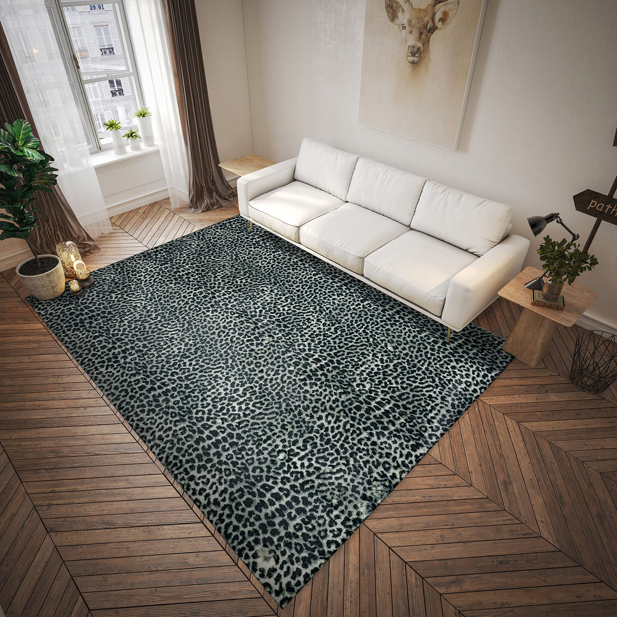 Dalyn Rugs Akina Leopard Animal Print Ak2 Faux Fur Midnight 8' X 8'