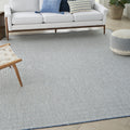 Nourison Courtyard Indoor/Outdoor Ivory Blue 7' X 10' Area Rug, Geometric, Easy Cleaning, Non Shedding, Bed Room, Living Room, D